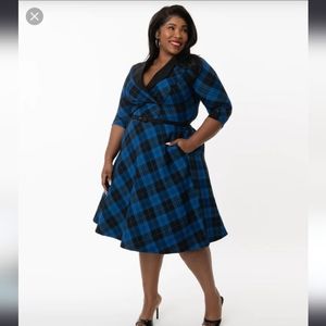 EUC Unique Vintage Blue and Black Plaid dress